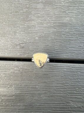 Silver Triangular Lime Stone Ring with Dendritic Agate Pattern